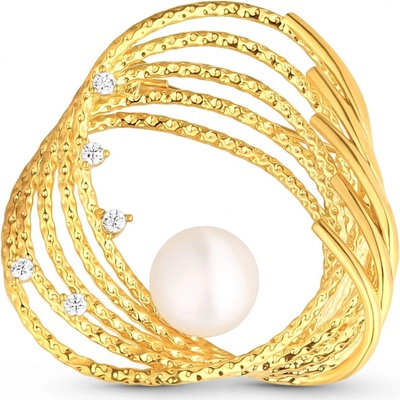 JwL Luxury Pearls Pozlacená perlová brož s pravou perlou a zirkony JL0846