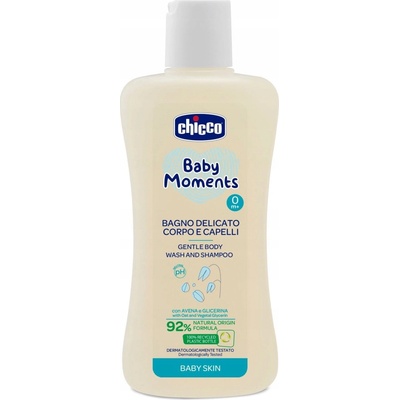 CHICCO Šampón jemný na vlasy a telo Baby Moments 92 % prírodných zložiek 200 ml