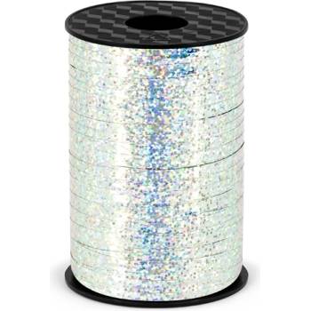 PartyDeco Сребриста лента за балони - холографична 225 м