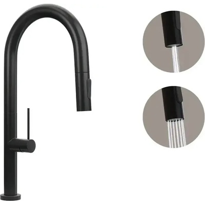 Твоят Стил - Кухненски Мивки Черен смесител за кухня с изтегляща глава, 2 режима на струя - 9020