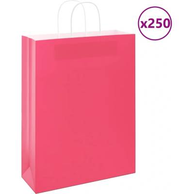 vidaXL Хартиени торбички 250 бр с дръжки розови 32x12x42 см (4101676)