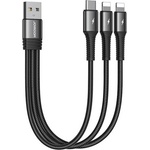 JOYROOM Универсален USB-A кабел с 2xLightning и USB-C конектори (15 см) - Joyroom 3-in-1 Fast Charging Cable 3.5A (черен) (S-01530G10)