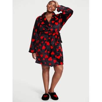 Victoria's Secret dámský župan Logo Short černý se srdíčky