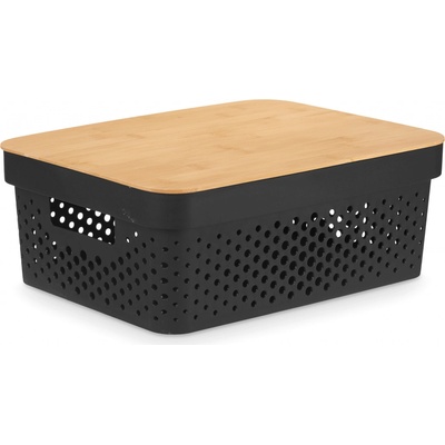 Kinvara Plastová nádoba s bambusovým víkem 36 x 26 x 14 cm černá