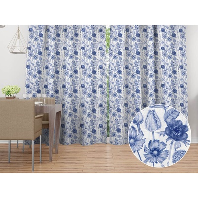 Biante Dekoračný záves PML-090 Modré jarné kvety na bielom 145x260 cm