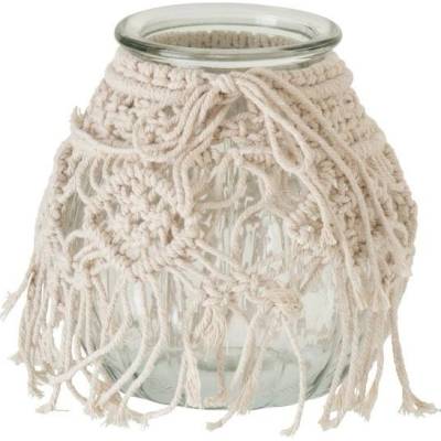 Veliký skleněný svícen s provázky Macrame - Ø 18*21cm - J-Line by Jolipa
