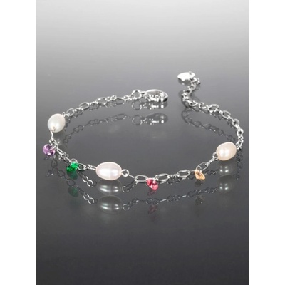 Prosperk náramek z chirurgické oceli s perlami a barevnými krystaly S0992