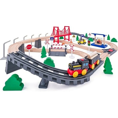 Woody Vláčkodráha s elektrickou mašinkou a mostem 80 dílů