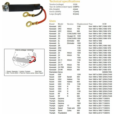 DZE regulátor napětí SUZUKI GSF/GSX/GSXR, YAMAHA FZR 1000 KAWASAKI GPZ 900/1000/1100, ZZR1100/1200, ZRX1100/1200 (ESR025)
