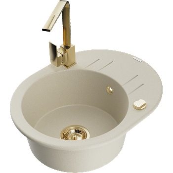 Mexen Kevin гранитна мивка с 1 камера със сушител и кухненски смесител Rita, бежов - 6517-69-670300-50 (6517-69-670300-50)