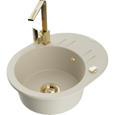 Mexen Kevin гранитна мивка с 1 камера със сушител и кухненски смесител Rita, бежов - 6517-69-670300-50 (6517-69-670300-50)