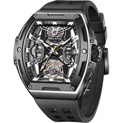 Gelatu Мъжки часовник GELATU Sport Mechanical, Автоматичен, Силиконова каишка, Черен (GELATU-6012-BLACK)