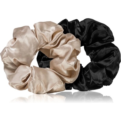 BrushArt Hair Large satin scrunchie set ластици за коса Cream & Black