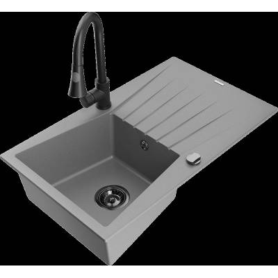Cesar мивка от гранит с 1 отделение с отцедник и кухненски смесител Elia, сив - 6514-71-670101-70-B (6514-71-670101-70-B)