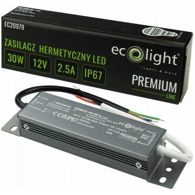 Hermetický LED napájecí zdroj 30W 12V 2.5A IP67 premium Ecolight pro LED pásky a svítidla