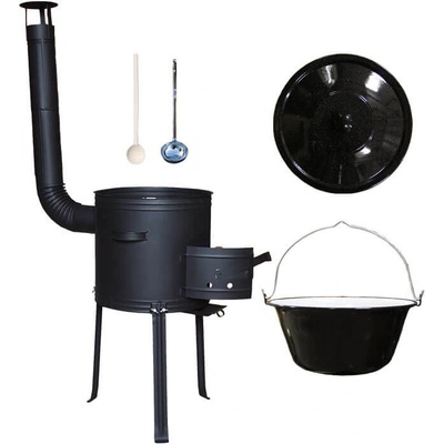 Kessel kotlík na guláš smalt 20 l kovová kotlina s vysokými nožičkami žáruvzdorná barva 42 cm Plus 700 poklice smalt 49 cm naběračka 350 ml a vařečka 50 cm – Zboží Mobilmania