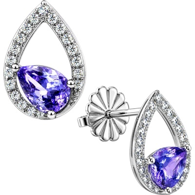Zlaton Náušnice bílé zlato kapka pecky 1.3cm 2.3g s tanzanity 1.31ct a diamanty 0.24ct N04082603598