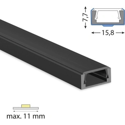 ML-761.023.74.2 Přisazený hliníkový profil PG2 16x8mm včetně černého difuzoru černý 2m
