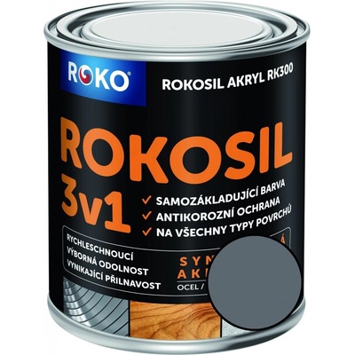 Rokosil 3v1 akryl RK 300 1100 šedá střední 0,6L