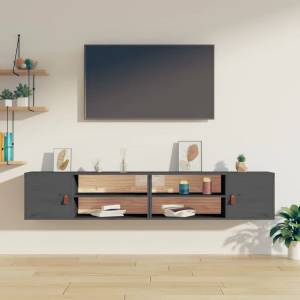 vidaXL Стенни шкафове, 2 бр, сиви, 80x30x30 см, бор масив (818390)