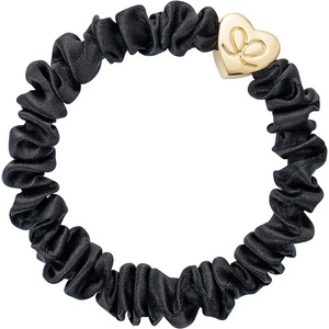 By Eloise London Gold Heart Skinny Silk Scrunchie цвят Black