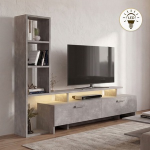 TopMebel Simal TopMebel меламинов ТВ шкаф с LED в бетонно сив цвят 168, 2x31, 3x120cm
