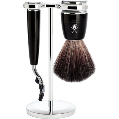 Mühle set Rytmo stojánek, strojek s hlavicí Mach 3, štětka Black Fibre černá pryskyřice