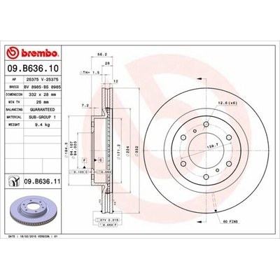 BREMBO brzdový kotúč 09.B636.11, sada 2 ks