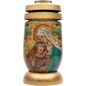 Bolsius Стъклен фенер с ритуална свещ и Богородица - Bolsius с горене 36 часа (BO-3L-MD-VT)