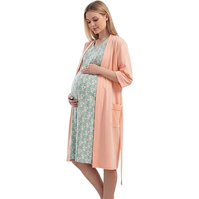 Комплект за кърмачки нощница и халат в розово и мента