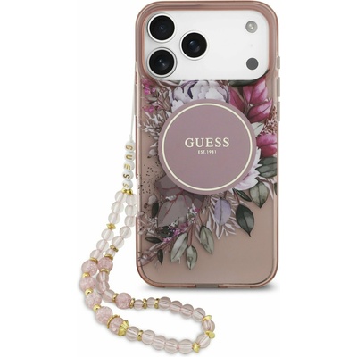 GUESS IML Flowers Strap MagSafe Задний калъф за iPhone 17 Pro Max Pink Guess | Rozov | ЖЕНИ | UNI