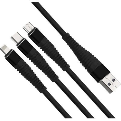 Bomba 3v1 Nylonový USB kábel pre iPhone/Android 1M Čierna F133 BLACK
