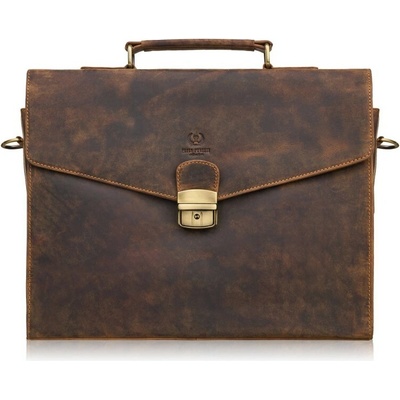 Paolo Peruzzi Pánská aktovka z pravé kůže s klíčem Peruzzi vintage hnědá – Zboží Dáma