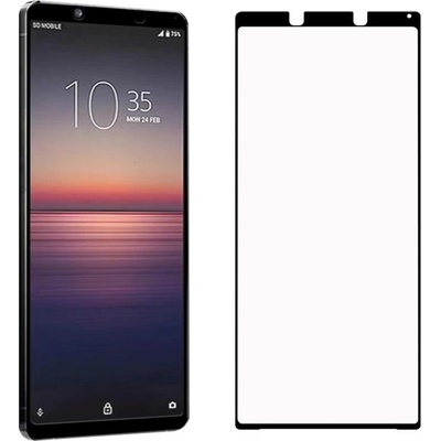 Удароустойчив стъклен протектор покриващ целия екран за Sony Xperia 1 II - цвят черен