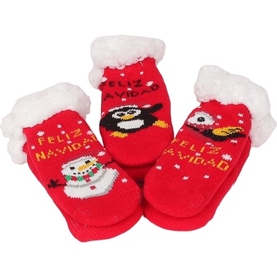 Комплект бебешки чорапи в червено с коледни картинки