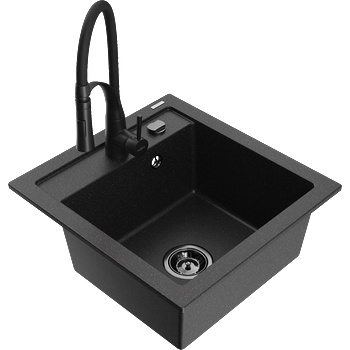 Mexen Vito кухненска мивка от гранит с 1 отделение и кухня Aster, черен/сребърен металик- 6503-73-73450-70-B (6503-73-73450-70-B)