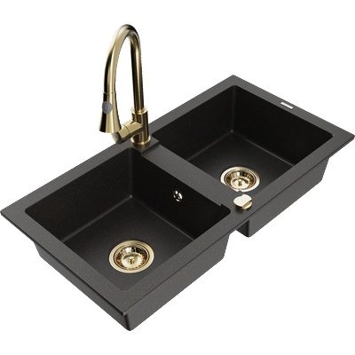 Mexen Mario гранитна кухненска мивка с 2 отделения с кухненски смесител Elia, (6504-75-670101-50)