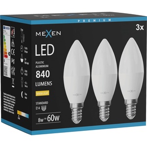 Mexen Nova 3x LED крушка E14, C37, 8W, Топла - 3000K, 840 lm - L102-E14-0830-01x03 (L102-E14-0830-01x03)