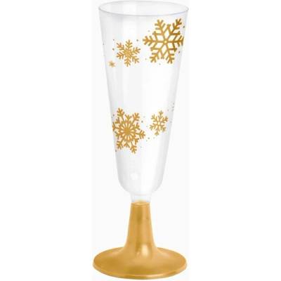 Oh Yeah! Poháre na šampanské so snehovými vločkami a zlatou stopkou 150 ml