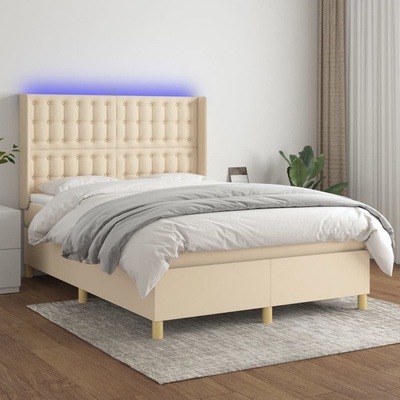 Petrashop 3139194 Boxspring postel s matrací a LED krémová textil Krémová