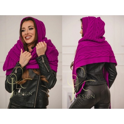 Fashionweek pletená exkluzivní čepice ala kapuce se šálou 2v1 Cleo fuchsie