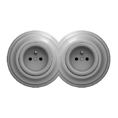 - Двоен ретро домашен контакт с рамка, 230 V, сив (KA0053B)