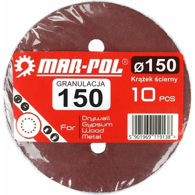 MAR-POL M08020 Brúsne kotúče 150mm P150 - dierované 10 ks