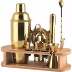 Klausberg Комплект за коктейли Klausberg KB 7583, 17 части, Бамбукова стойка, Златист (KB 7583)