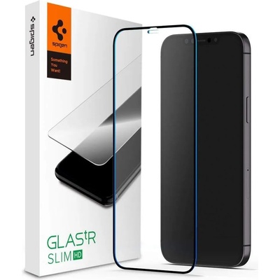 Spigen Glass. Tr Slim Full Cover Tempered Glass - калено стъклено защитно покритие за дисплея на iPhone 12, iPhone 12 Pro (черен-прозрачен)