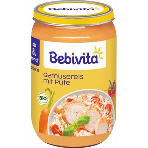 Bebevita Био пюре Bebivita - Зеленчуци с ориз и пуешко месо, 220 g (15609)