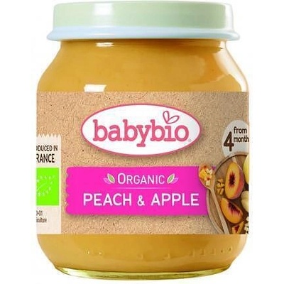 Bebybio Био Плодово пюре - Праскова и Ябълка (4+ месеца) - 130г - Babybio