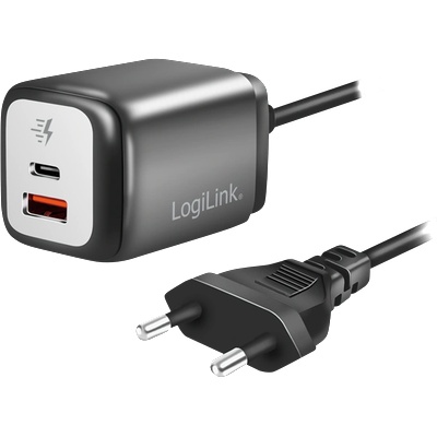 LogiLink Двоен USB адаптер, GaN, 1x USB-A, 1x USB-C, 30 W, фиксиран кабел