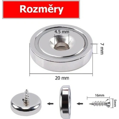 HTI Magnet se zápustí 20x7- 4.5 mm extra silný
