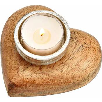 Nefertitis Svietnik z mangového dreva pre čajové sviečky Srdce NF41788 - 10 x 5 cm